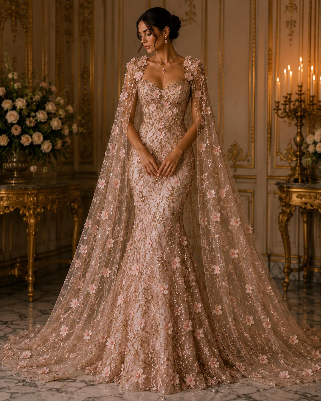 3D Floral Satin Lace - BLUSH PINK - 3D Luxury Satin Flower Glitter Sequin Fabric  58” Wide For Quinsiañera Dresses - Prom Dress Sold By Yard