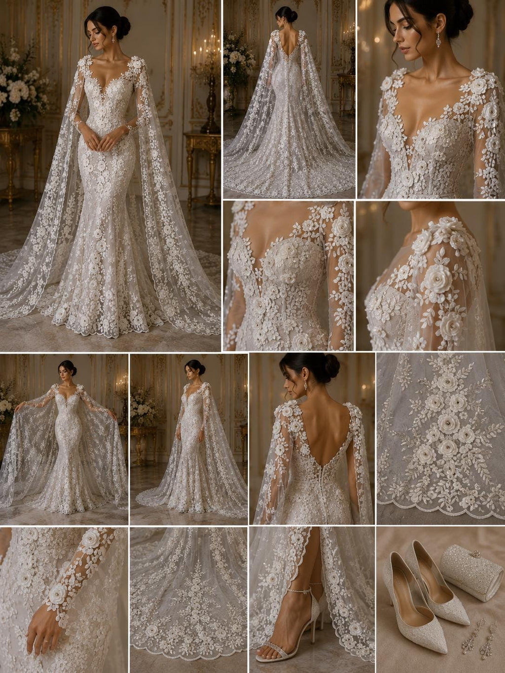 3D Floral Lace - IVORY - 3D Floral Embroider Beaded Rhinestones On a Mesh Lace 48” Wide For Quinsiañera Dresses - Prom Dress Sold By Yard