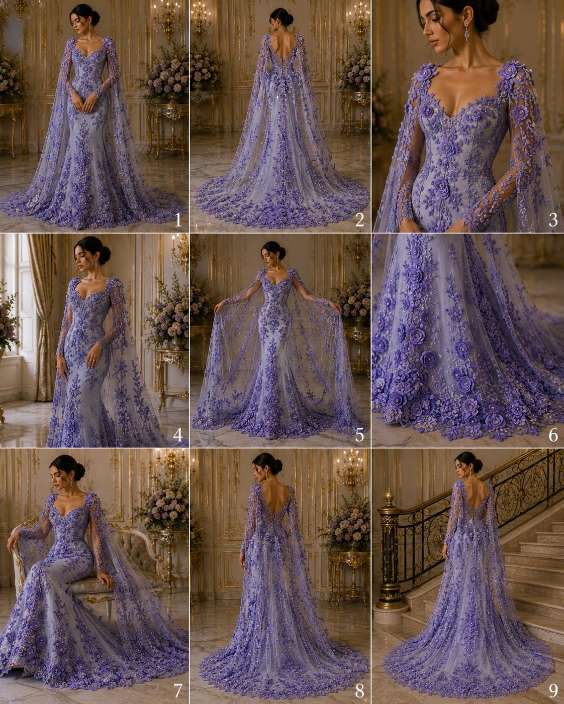 3D Floral Lace - LAVENDER - 3D Floral Embroider Beaded Rhinestones On a Mesh Lace 48” Wide For Quinsiañera Dresses - Prom Dress Sold By Yard