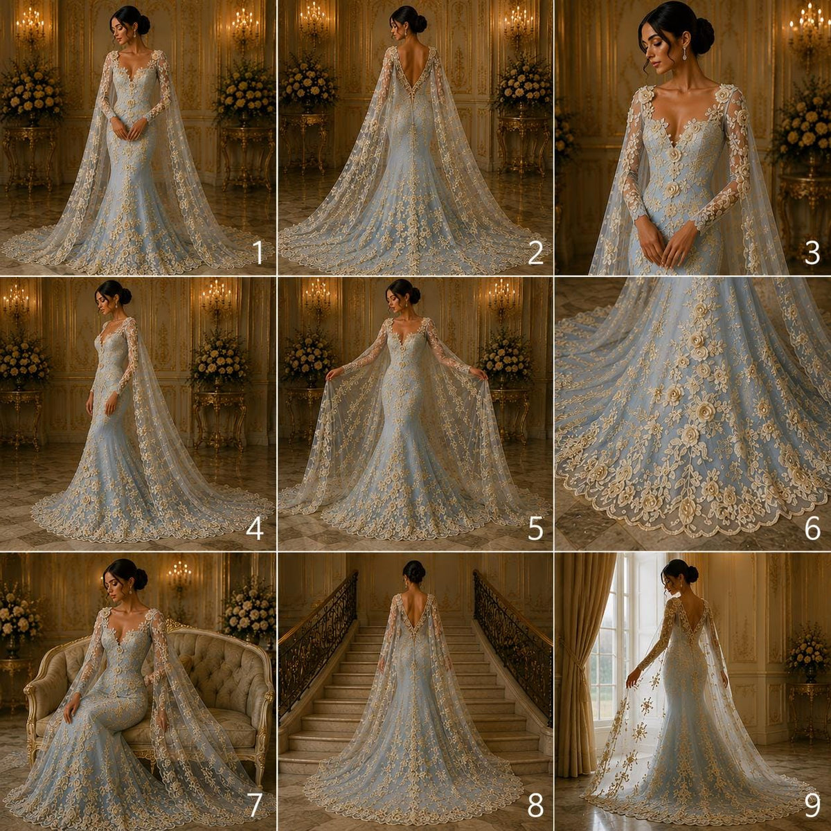 3D Floral Lace - CHAMPAGNE - 3D Floral Embroider Beaded Rhinestones On a Mesh Lace 48” For Quinsiañera Dresses - Prom Dress Sold By Yard