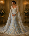 3D Floral Lace - CHAMPAGNE - 3D Floral Embroider Beaded Rhinestones On a Mesh Lace 48” For Quinsiañera Dresses - Prom Dress Sold By Yard