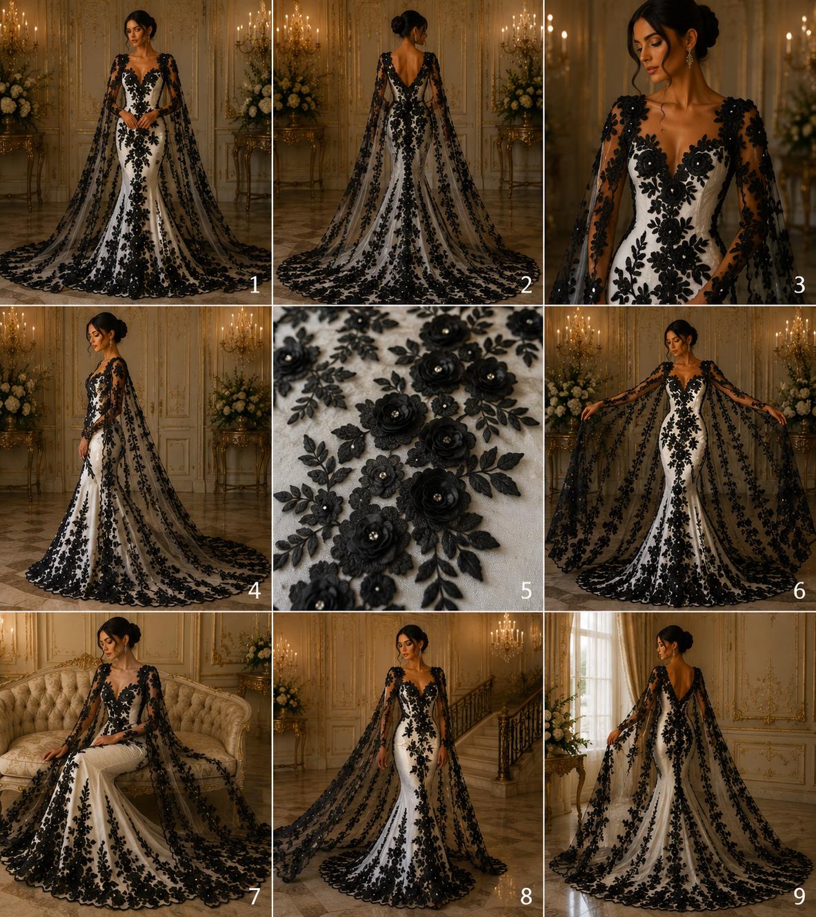 3D Floral Lace - BLACK - 3D Floral Embroider Beaded Rhinestones On a Mesh Lace 48” For Quinsiañera Dresses - Prom Dress Sold By Yard