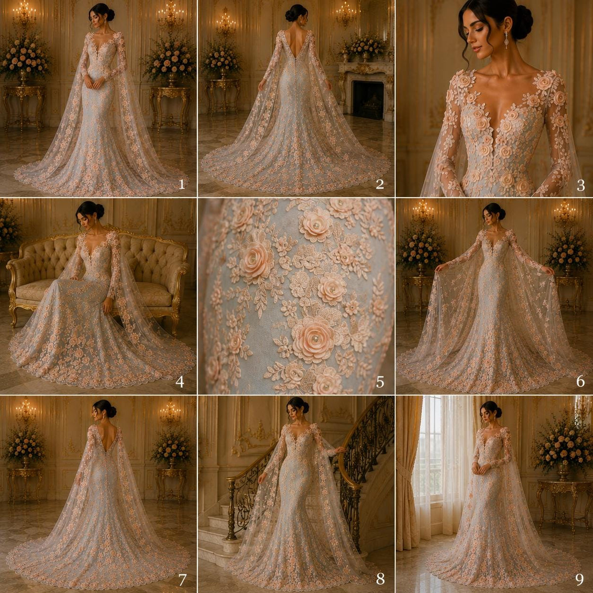 3D Floral Lace - BLUSH - 3D Floral Embroider Beaded Rhinestones On a Mesh Lace 48” For Quinsiañera Dresses - Prom Dress Sold By Yard