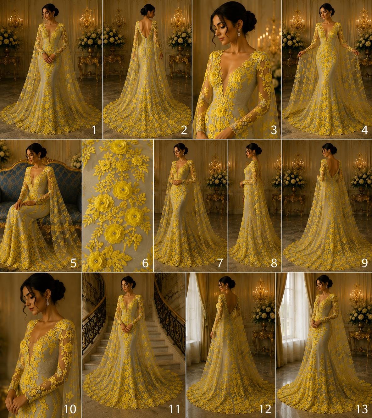 3D Floral Lace - YELLOW - 3D Floral Embroider Beaded Rhinestones On a Mesh Lace 48” For Quinsiañera Dresses - Prom Dress Sold By Yard