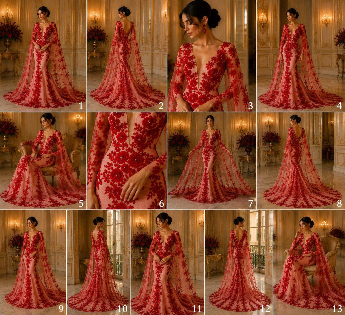 3D Floral Lace - RED - 3D Floral Embroider Beaded Rhinestones On a Mesh Lace 48” For Quinsiañera Dresses - Prom Dress Sold By Yard