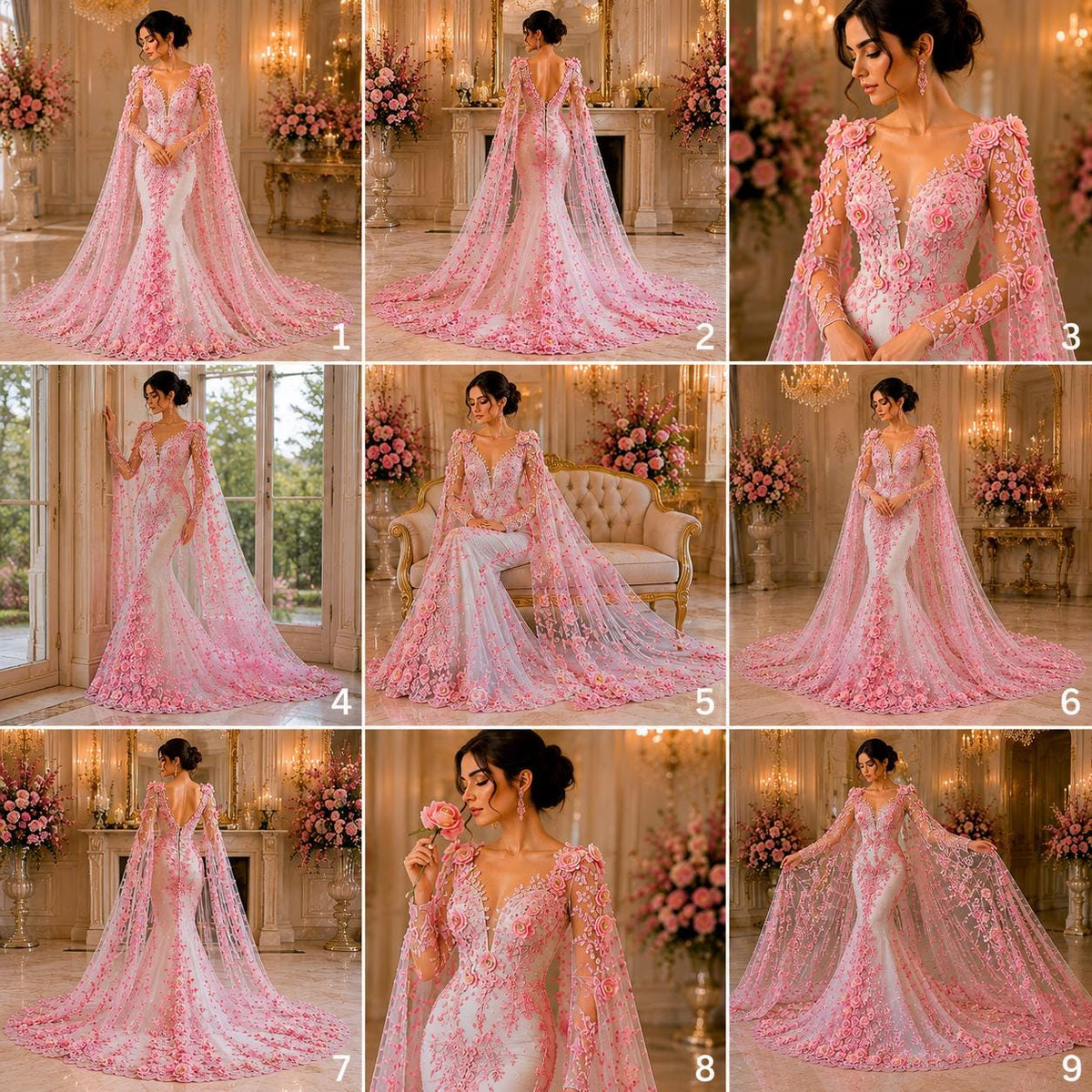 3D Floral Lace - CANDY PINK - 3D Floral Embroider Beaded Rhinestones On a Mesh Lace 48” For Quinsiañera Dresses - Prom Dress Sold By Yard