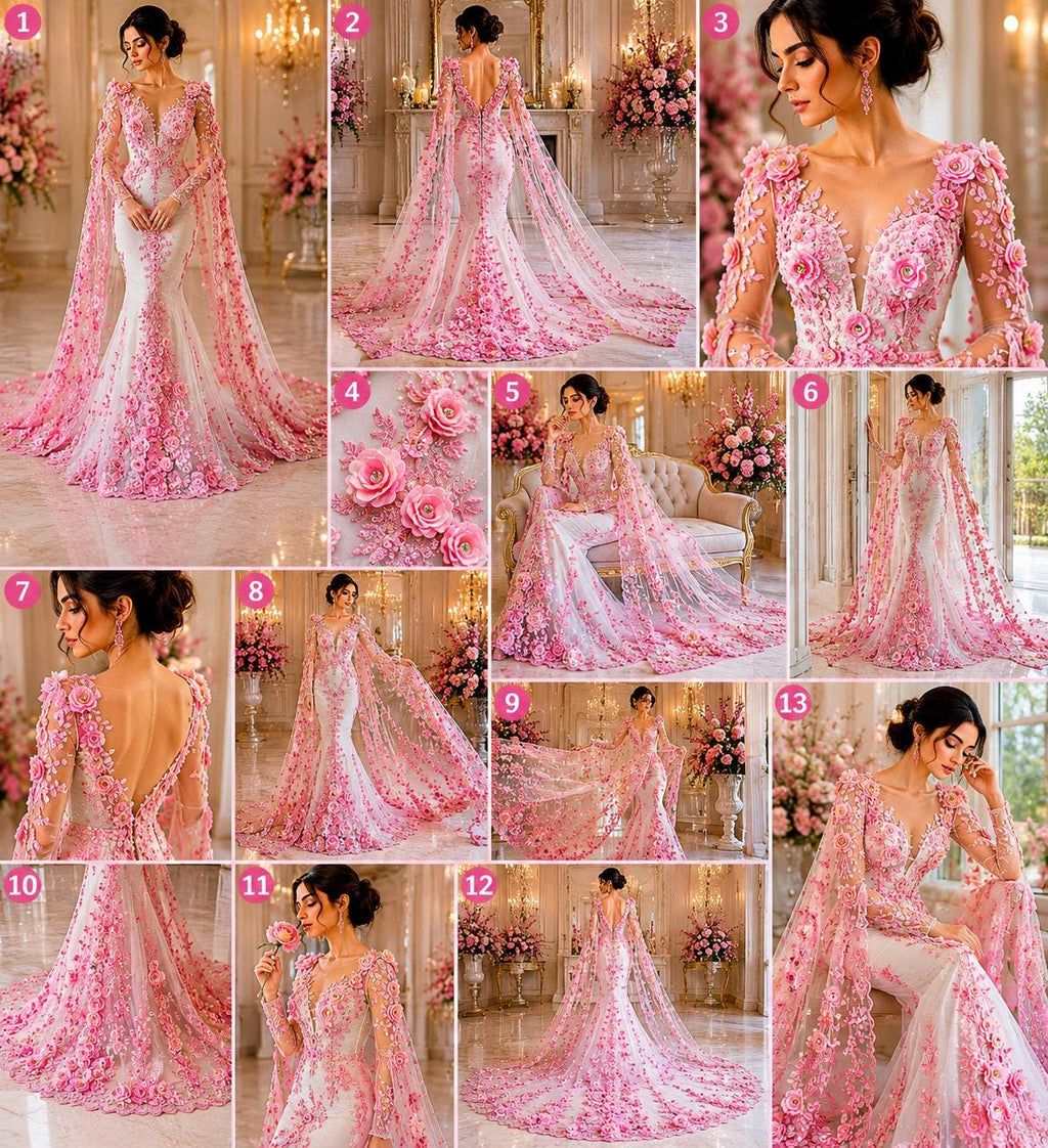 3D Floral Lace - CANDY PINK - 3D Floral Embroider Beaded Rhinestones On a Mesh Lace 48” For Quinsiañera Dresses - Prom Dress Sold By Yard