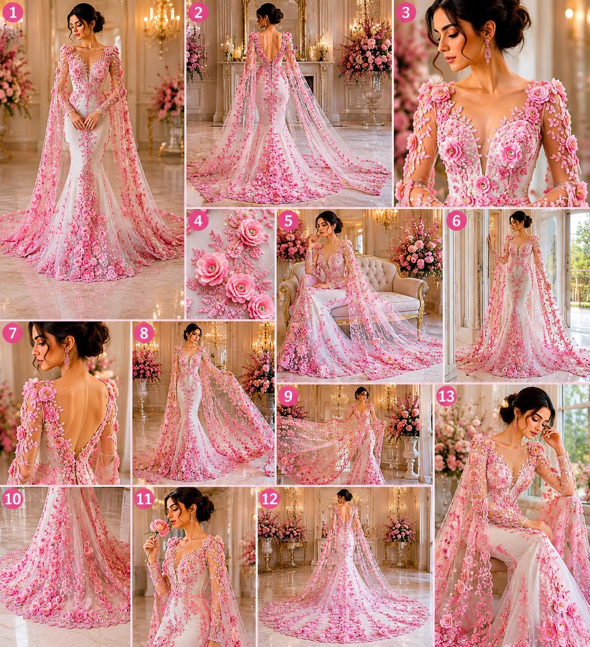 3D Floral Lace - CANDY PINK - 3D Floral Embroider Beaded Rhinestones On a Mesh Lace 48” For Quinsiañera Dresses - Prom Dress Sold By Yard