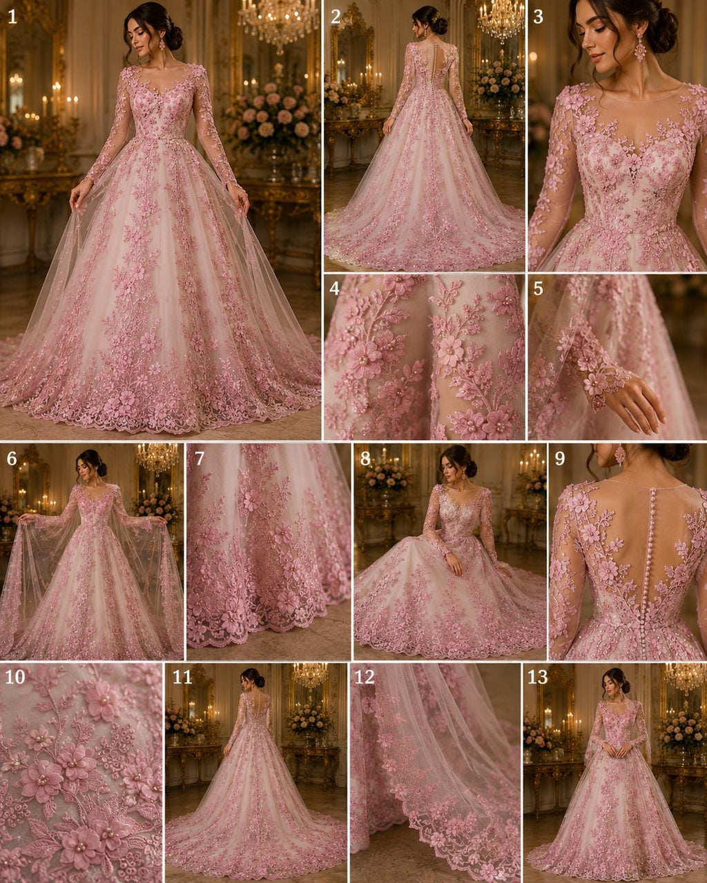 3D Floral Lace - CANDY PINK -  3D Floral Embroidered Mesh Lace with Pearls| Fabric For Quinsiañera Dresses - Prom Dress Sold By Yard