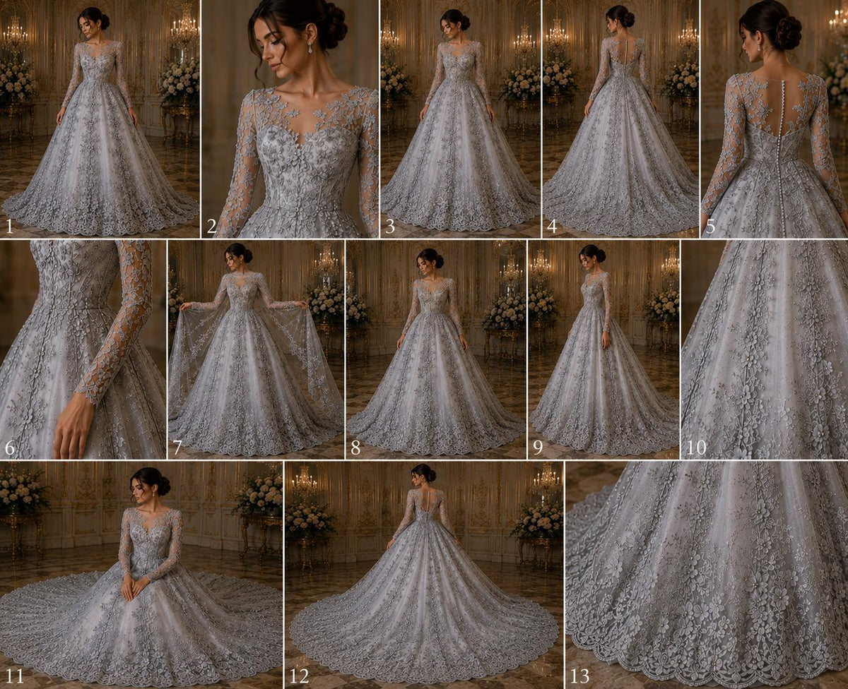 3D Floral Lace - SILVER -  3D Floral Embroidered Mesh Lace with Pearls| Fabric For Quinsiañera Dresses - Prom Dress Sold By Yard