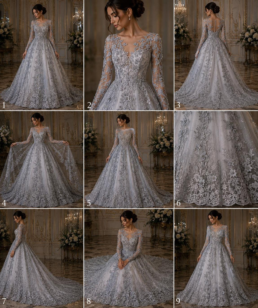 3D Floral Lace - SILVER -  3D Floral Embroidered Mesh Lace with Pearls| Fabric For Quinsiañera Dresses - Prom Dress Sold By Yard