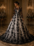 3D Floral Lace - BLACK -  3D Floral Embroidered Mesh Lace with Pearls| Fabric For Quinsiañera Dresses - Prom Dress Sold By Yard