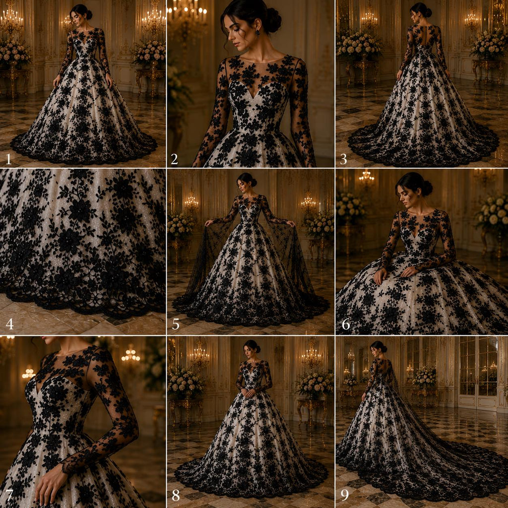 3D Floral Lace - BLACK -  3D Floral Embroidered Mesh Lace with Pearls| Fabric For Quinsiañera Dresses - Prom Dress Sold By Yard