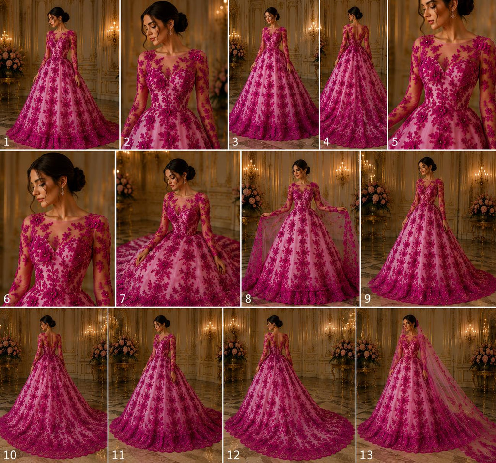 3D Floral Lace - FUCHSIA -  3D Floral Embroidered Mesh Lace with Pearls| Fabric For Quinsiañera Dresses - Prom Dress Sold By Yard