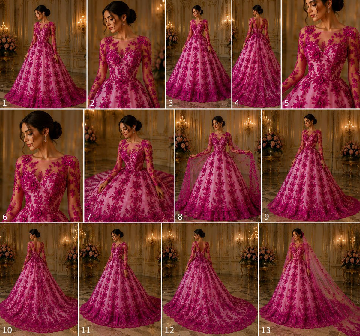 3D Floral Lace - FUCHSIA -  3D Floral Embroidered Mesh Lace with Pearls| Fabric For Quinsiañera Dresses - Prom Dress Sold By Yard