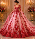 3D Floral Lace - RED -  3D Floral Embroidered Mesh Lace with Pearls| Fabric For Quinsiañera Dresses - Prom Dress Sold By Yard