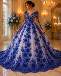 3D Floral Lace - ROYAL -  3D Floral Embroidered Mesh Lace with Pearls| Fabric For Quinsiañera Dresses - Prom Dress Sold By Yard