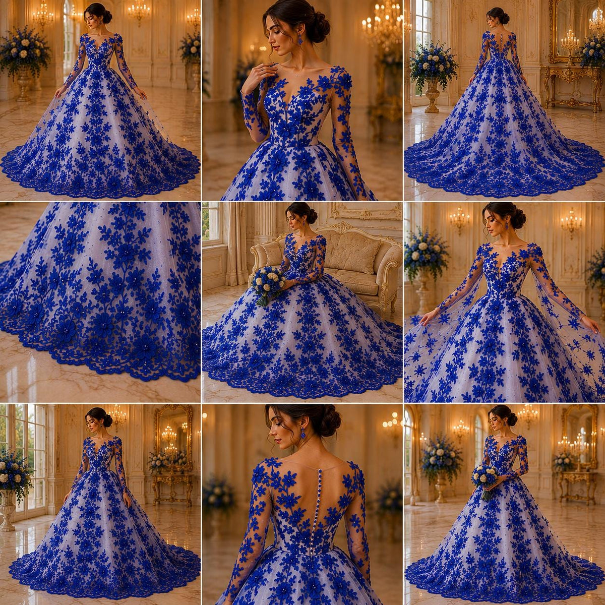 3D Floral Lace - ROYAL -  3D Floral Embroidered Mesh Lace with Pearls| Fabric For Quinsiañera Dresses - Prom Dress Sold By Yard