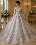 3D Floral Lace - WHITE  -  3D Floral Embroidered Mesh Lace with Pearls| Fabric For Quinsiañera Dresses - Prom Dress Sold By Yard
