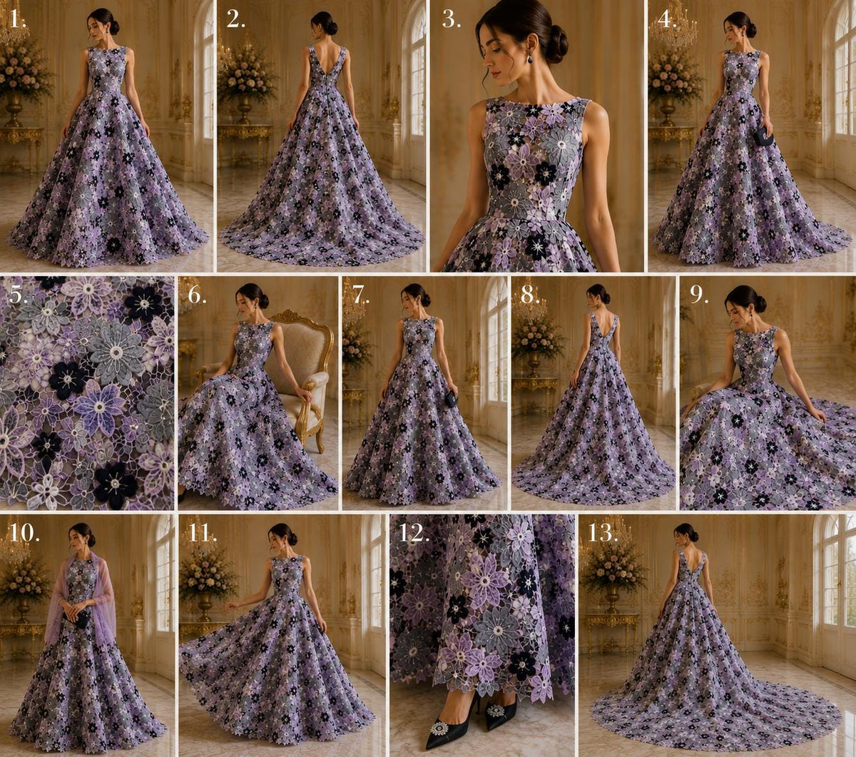 Multi Color Daisy Floral Design - LAVENDER/GRAY - Embroidery Guipure Lace Fabric. Fabric For Quinsiañera Dresses -Sold By Yard