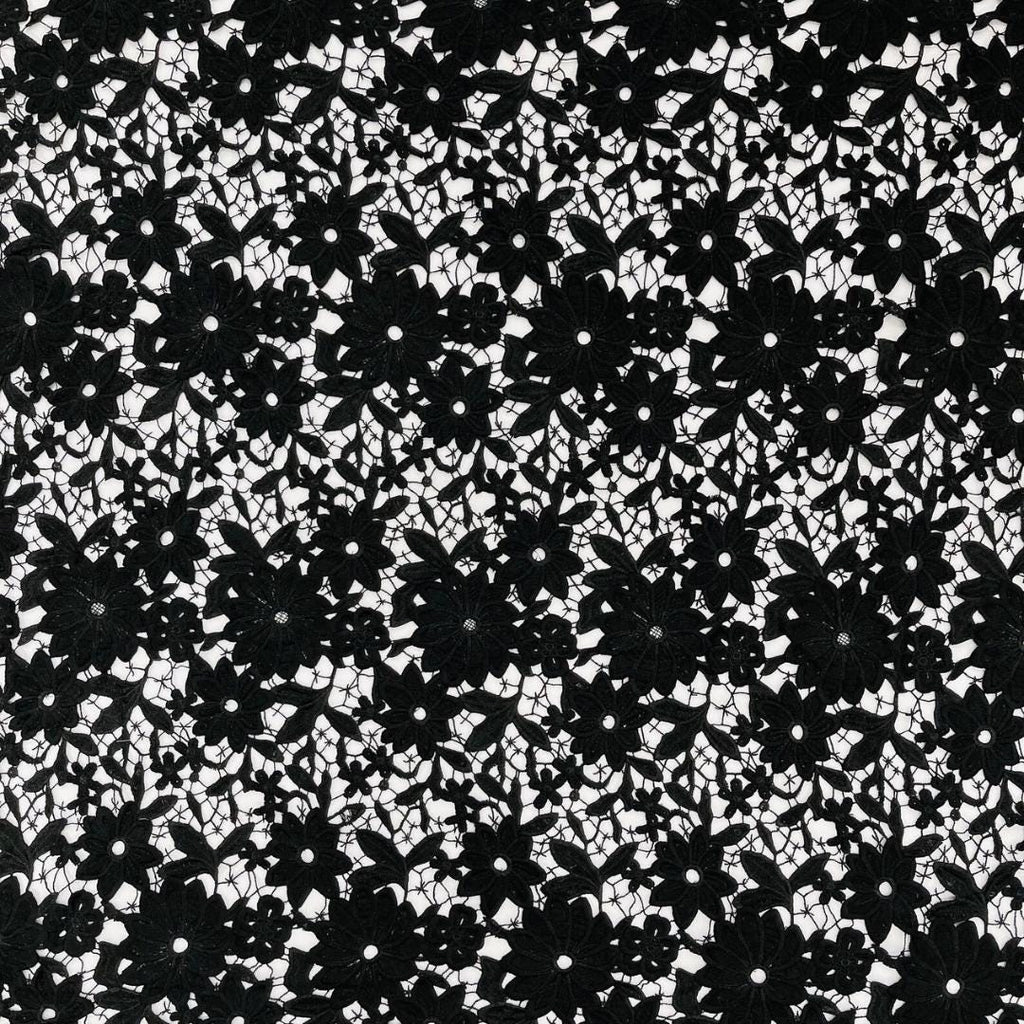 Daisy Floral Design - BLACK - Embroidery Guipure Lace Fabric. Fabric For Quinsiañera Dresses -Sold By Yard