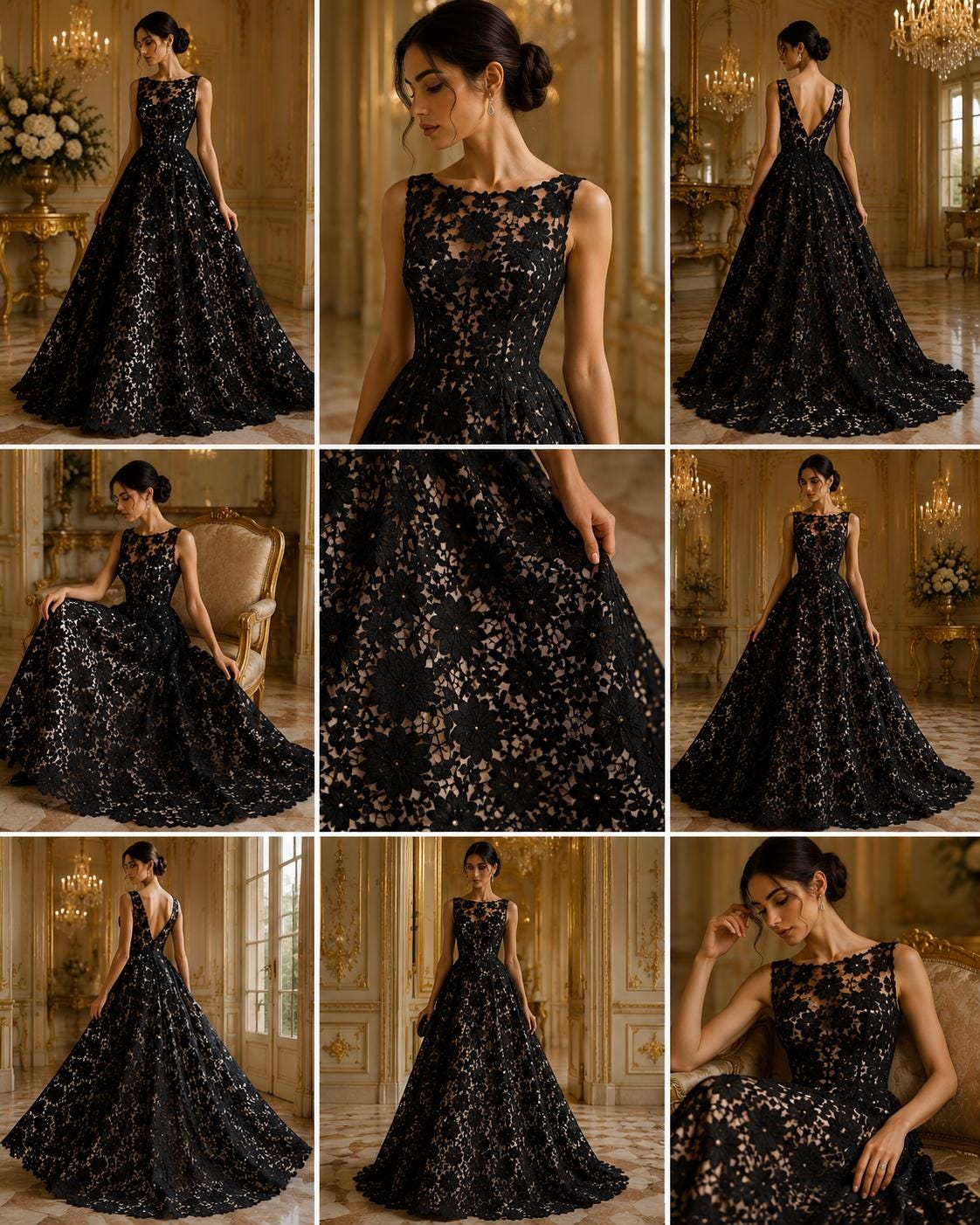 Daisy Floral Design - BLACK - Embroidery Guipure Lace Fabric. Fabric For Quinsiañera Dresses -Sold By Yard