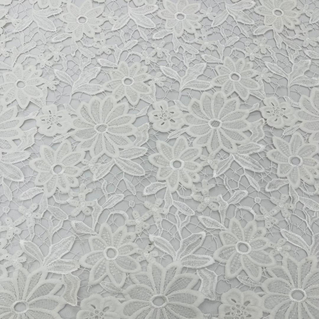 Daisy Floral Design - IVORY - Embroidery Guipure Lace Fabric. Fabric For Quinsiañera Dresses -Sold By Yard