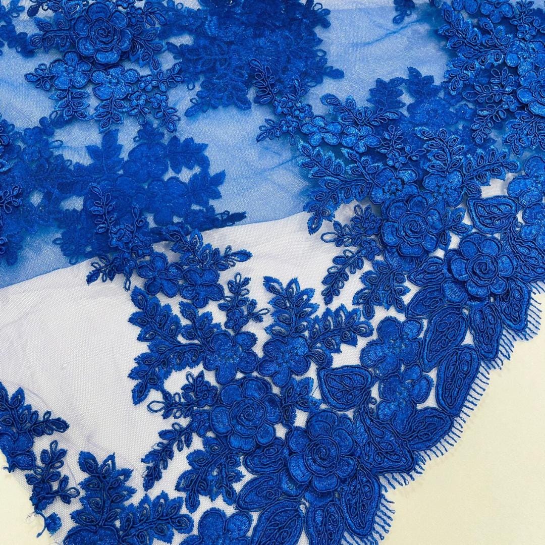3D Floral Lace Fabric - ROYAL -  3D Floral Corded Mesh Fabric Lace - Fabric For Quinsiañera Dresses - Prom Dress Sold By Yard