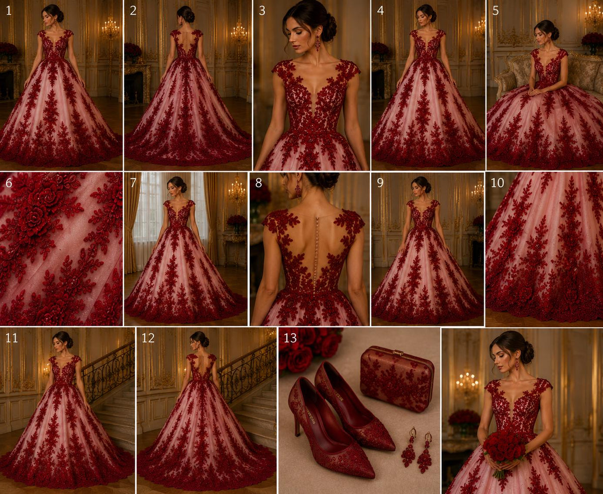 3D Floral Lace Fabric - BURGUNDY -  3D Floral Corded Mesh Fabric Lace - Fabric For Quinsiañera Dresses - Prom Dress Sold By Yard
