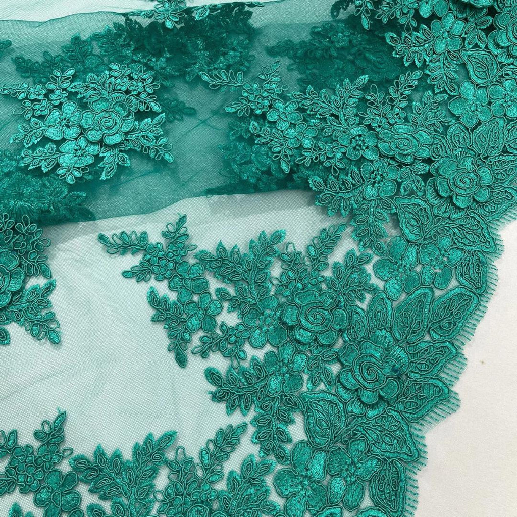 3D Floral Lace Fabric - JADE -  3D Floral Corded Mesh Fabric Lace - Fabric For Quinsiañera Dresses - Prom Dress Sold By Yard
