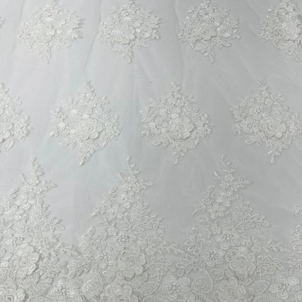 3D Floral Lace Fabric - IVORY -  3D Floral Corded Mesh Fabric Lace - Fabric For Quinsiañera Dresses - Prom Dress Sold By Yard