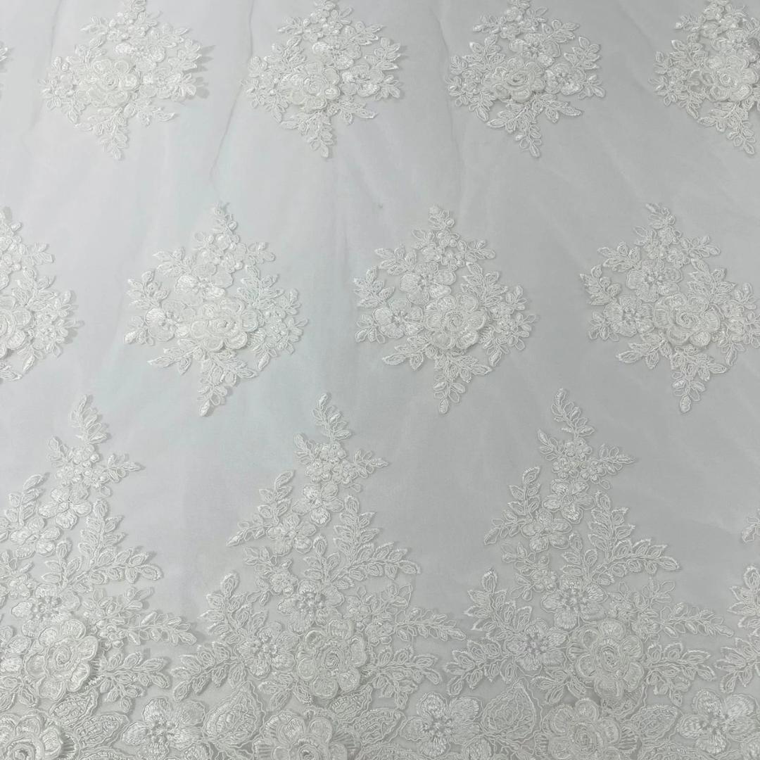 3D Floral Lace Fabric - IVORY -  3D Floral Corded Mesh Fabric Lace - Fabric For Quinsiañera Dresses - Prom Dress Sold By Yard