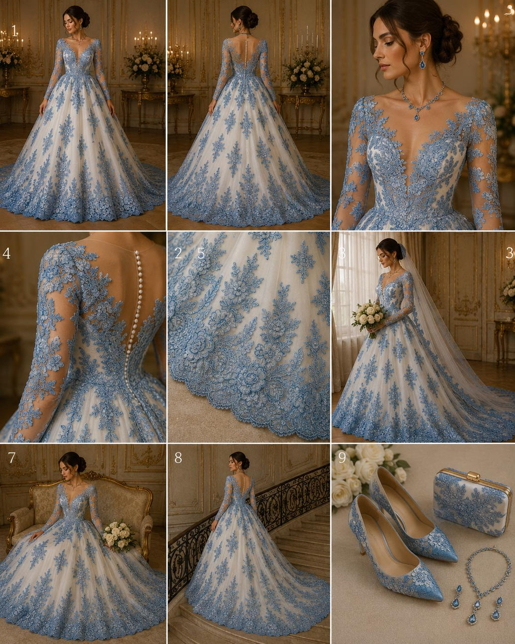3D Floral Lace Fabric - LT BLUE -  3D Floral Corded Mesh Fabric Lace - Fabric For Quinsiañera Dresses - Prom Dress Sold By Yard