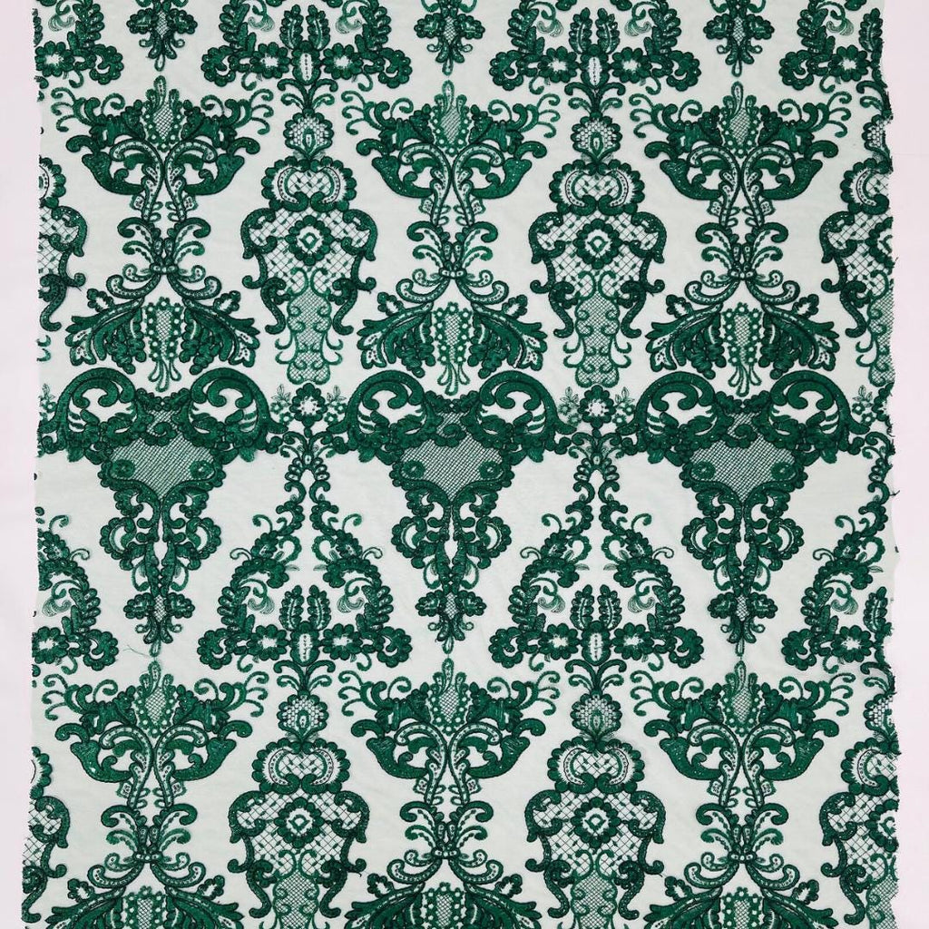 Embroidery Damask Design - HUNTER - With Sequins On A Mesh Lace Fabric - Fabric For Quinsiañera Dresses - Prom Dress Sold By Yard