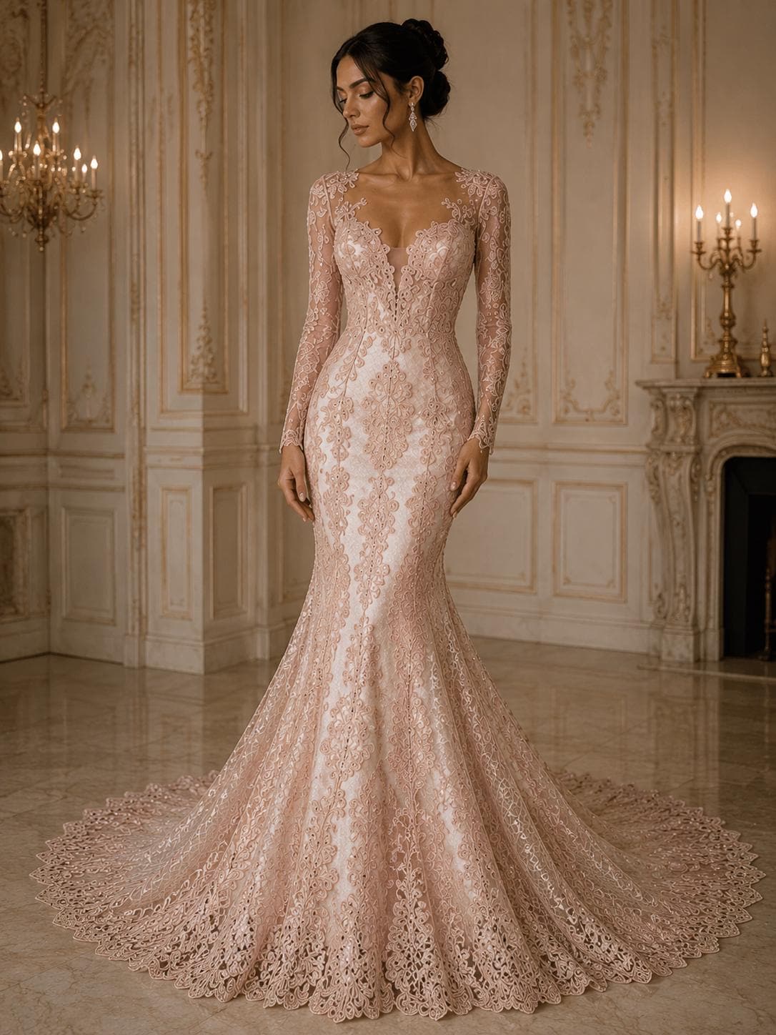 Embroidery Damask Design - BLUSH - With Sequins On A Mesh Lace Fabric - Fabric For Quinsiañera Dresses - Prom Dress Sold By Yard
