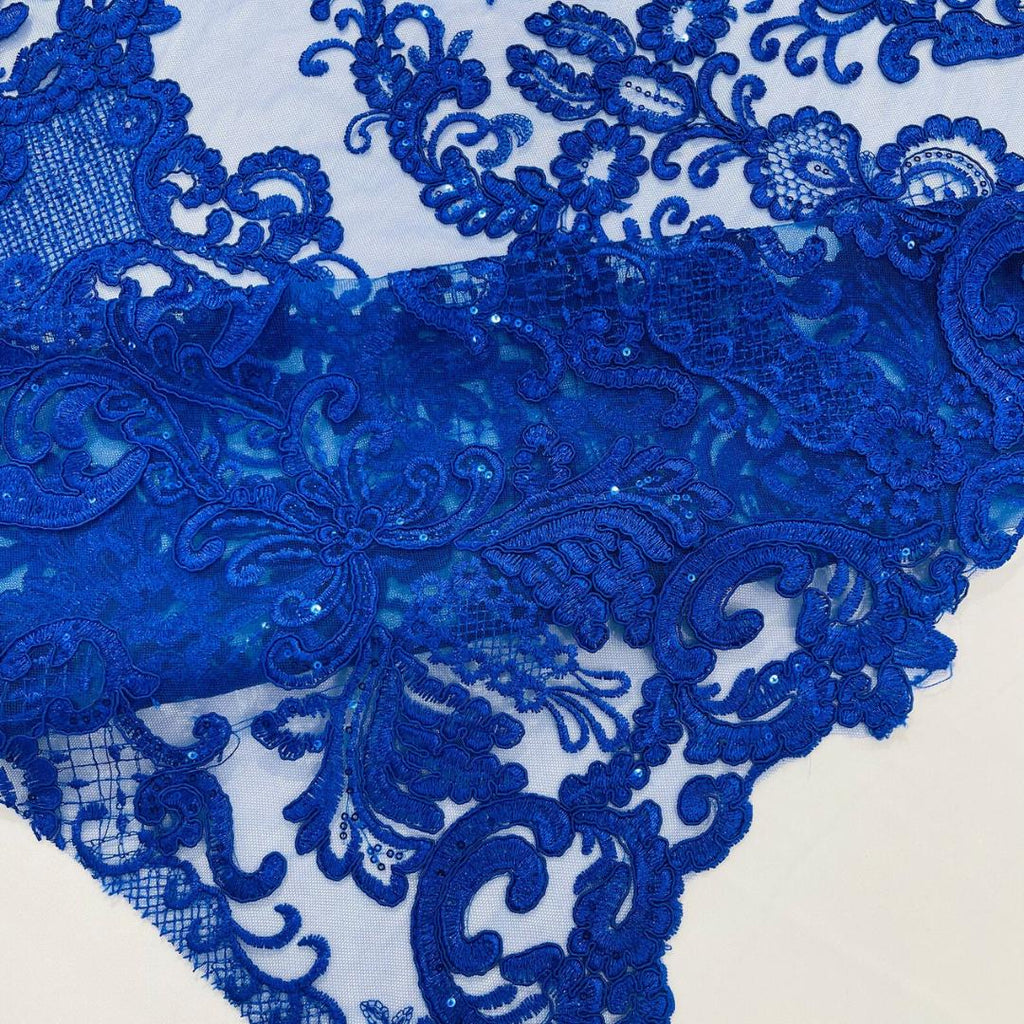 Embroidery Damask Design - ROYAL - With Sequins On A Mesh Lace Fabric - Fabric For Quinsiañera Dresses - Prom Dress Sold By Yard