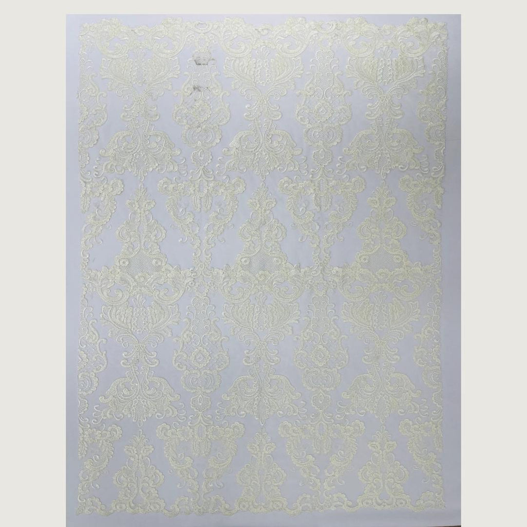 Embroidery Damask Design - IVORY - With Sequins On A Mesh Lace Fabric - Fabric For Quinsiañera Dresses - Prom Dress Sold By Yard