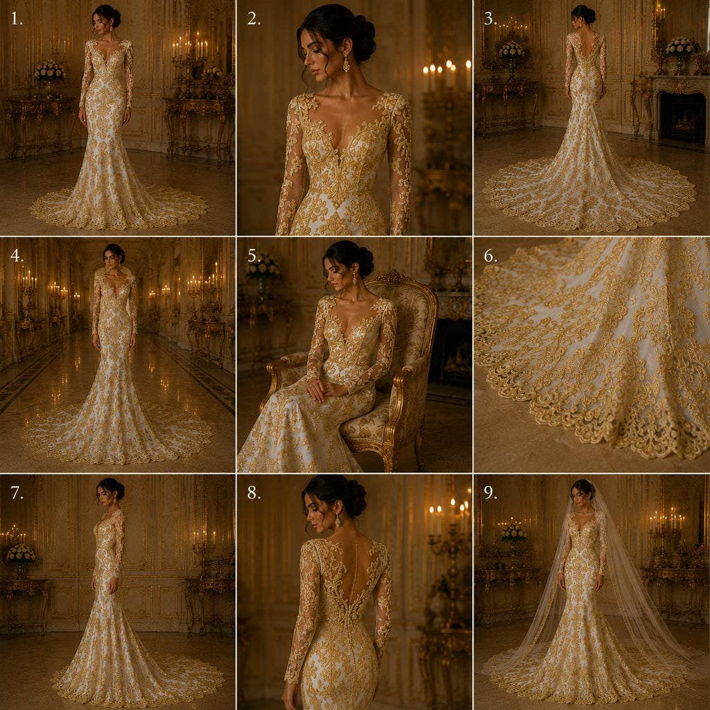 Embroidery Damask Design - GOLD - With Sequins On A Mesh Lace Fabric - Fabric For Quinsiañera Dresses - Prom Dress Sold By Yard