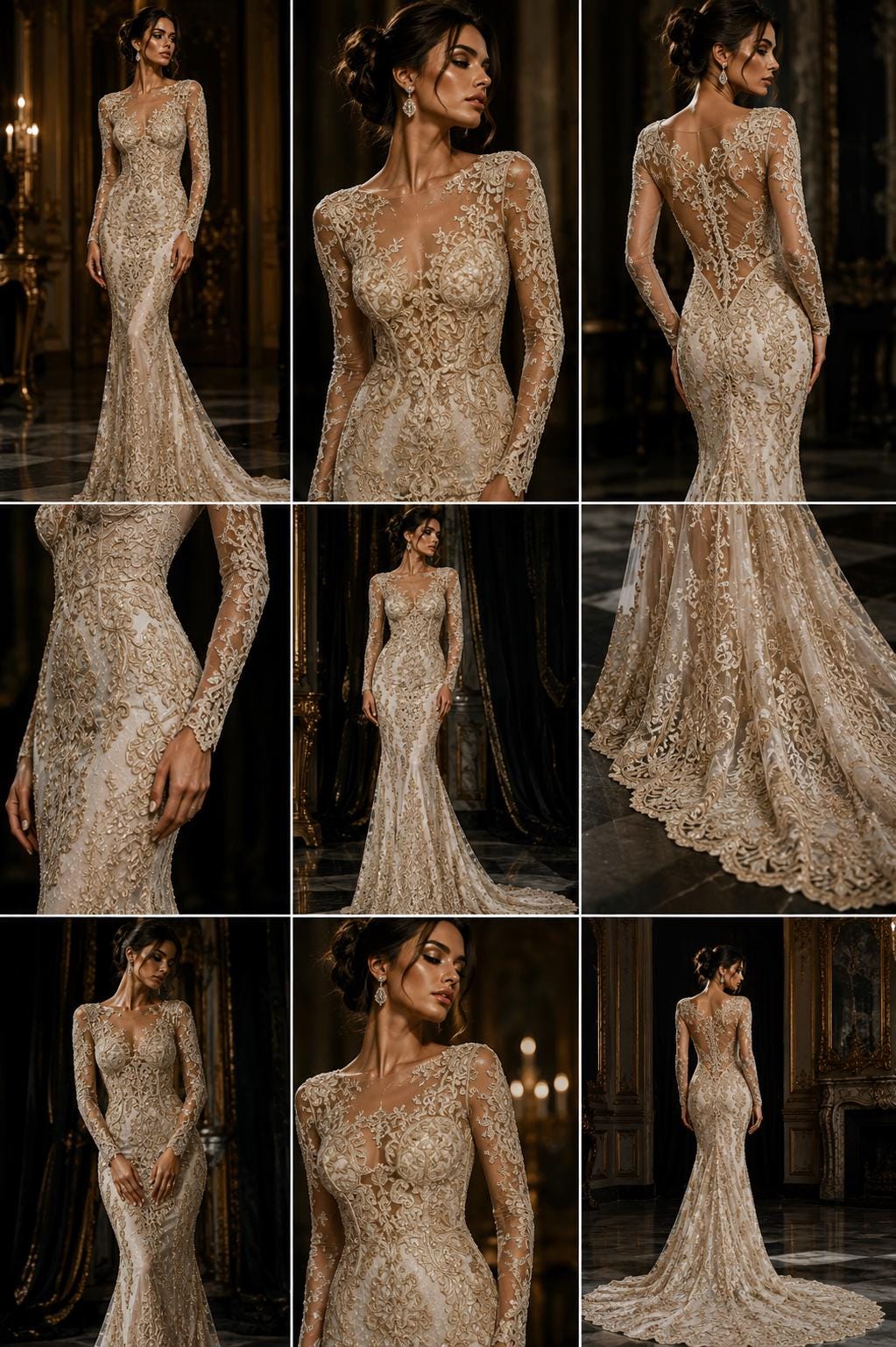 Embroidery Damask Design - CHAMPAGNE - With Sequins On A Mesh Lace Fabric - Fabric For Quinsiañera Dresses - Prom Dress Sold By Yard