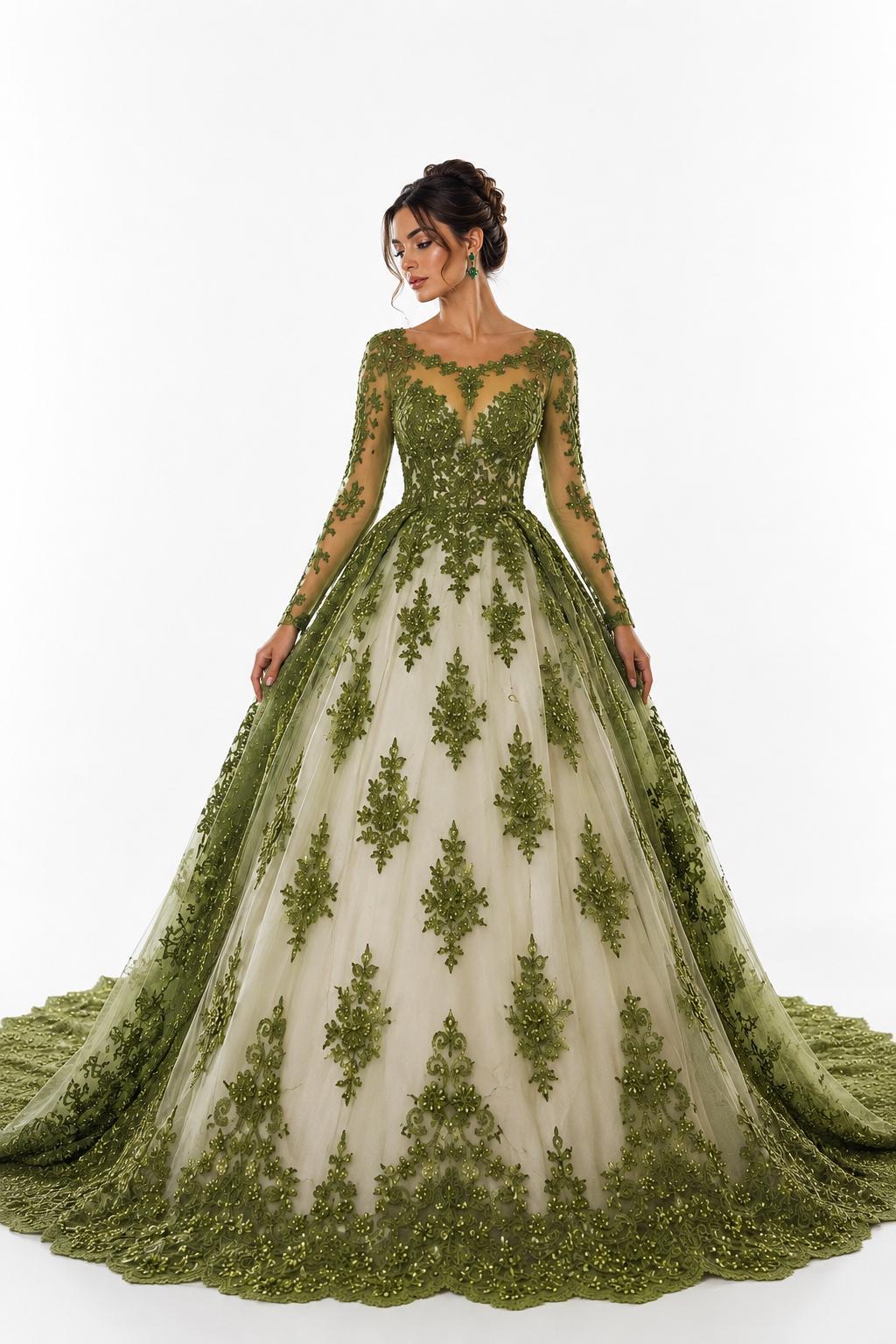 Olive - Luxury Lace - Beaded Design with Embroidered Sequins and Beads On a Mesh Lace Fabric for Prom Dress By The Yard