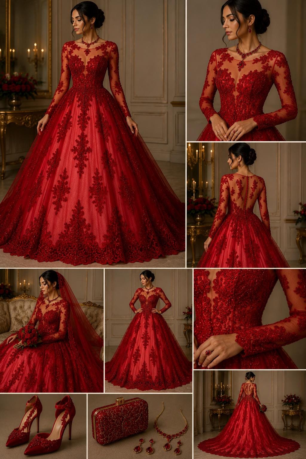 Red - Luxury Lace - Beaded Design with Embroidered Sequins and Beads On a Mesh Lace Fabric for Prom Dress By The Yard