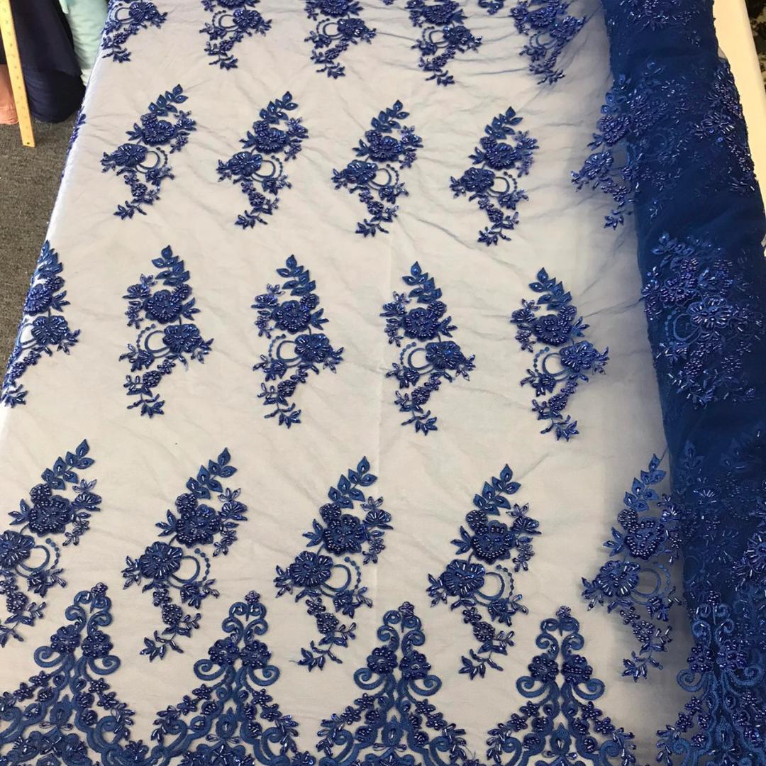 Royal - Luxury Lace - Beaded Design with Embroidered Sequins and Beads On a Mesh Lace Fabric for Prom Dress By The Yard