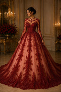 Burgundy - Luxury Lace - Beaded Design with Embroidered Sequins and Beads On a Mesh Lace Fabric for Prom Dress By The Yard