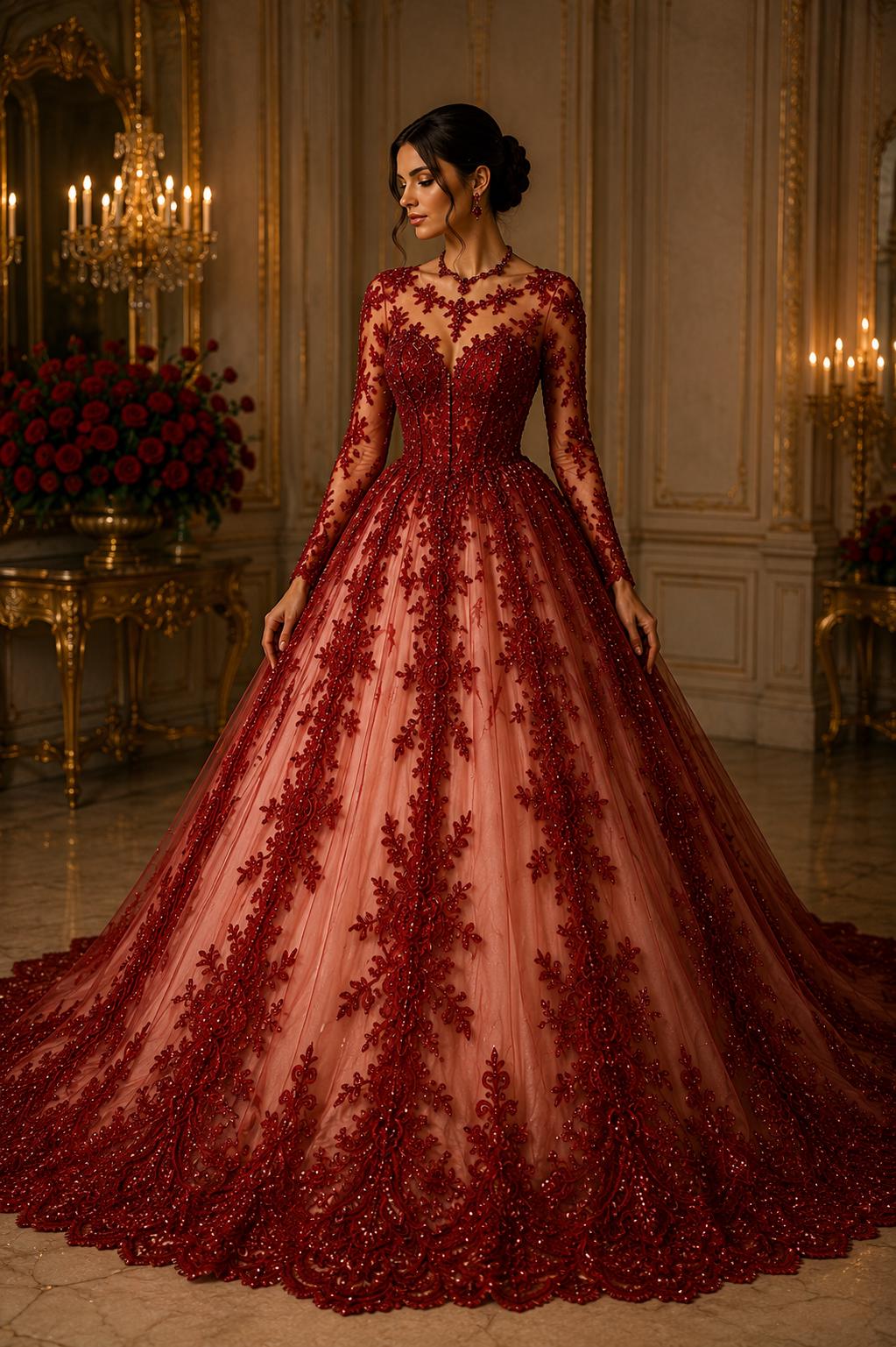 Burgundy - Luxury Lace - Beaded Design with Embroidered Sequins and Beads On a Mesh Lace Fabric for Prom Dress By The Yard