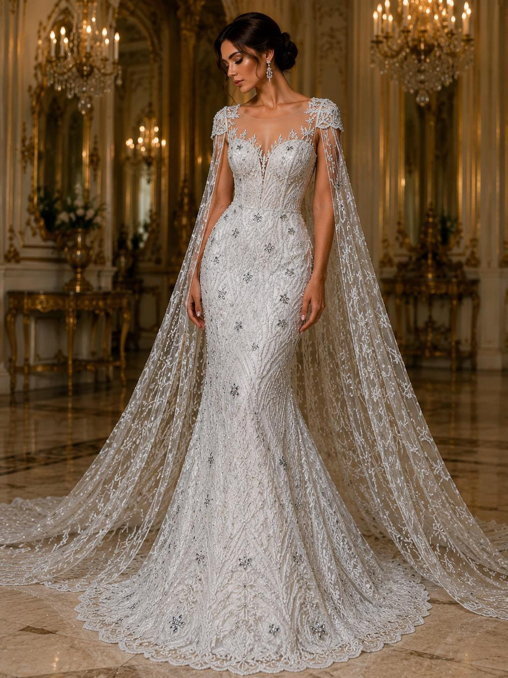 Luxury Lace - White - Beaded Design with Embroidered Sequins and Beads On a Mesh Lace Fabric for Prom Dress. Sold By The Yard