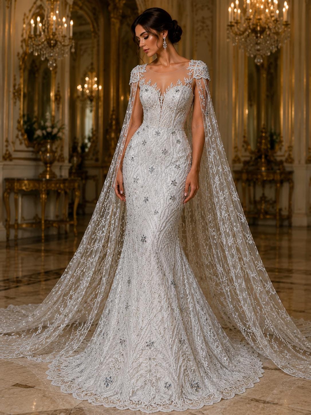 Luxury Lace - White - Beaded Design with Embroidered Sequins and Beads On a Mesh Lace Fabric for Prom Dress. Sold By The Yard