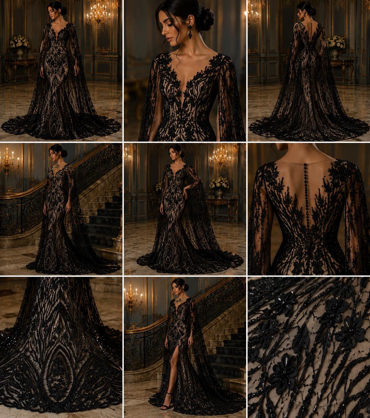 Luxury Lace - Black - Beaded Design with Embroidered Sequins and Beads On a Mesh Lace Fabric for Prom Dress. Sold By The Yard