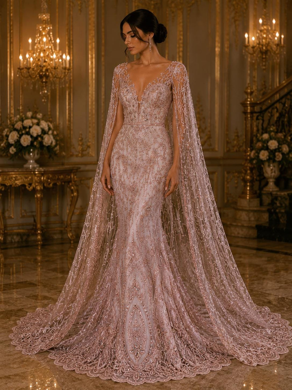 Luxury Lace - Blush - Beaded Design with Embroidered Sequins and Beads On a Mesh Lace Fabric for Prom Dress. Sold By The Yard