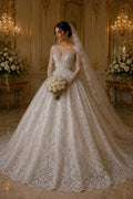 Ivory - Luxury Lace - Beaded Design with Embroidered Sequins and Beads On a Mesh Lace Fabric for Prom Dress By The Yard
