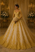 Yellow - Luxury Lace - Beaded Design with Embroidered Sequins and Beads On a Mesh Lace Fabric for Prom Dress By The Yard